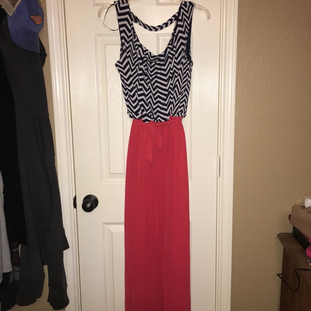 Striped & Sheer Full Length Dress